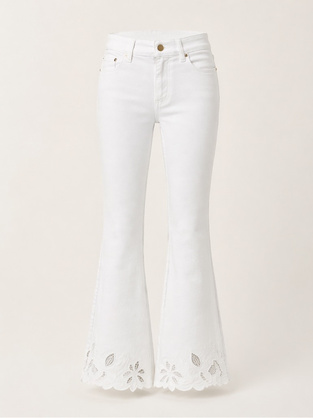 Frame Denim White Scalloped-Hem Flare Jeans